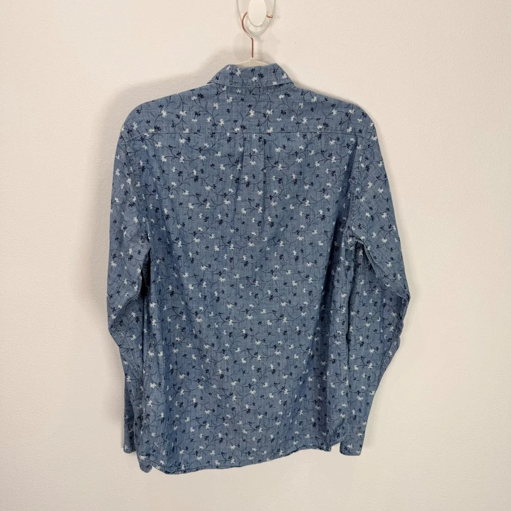 J. Crew Mens Slim Fit Floral Button Down Shirt Blue Chambray Cotton AJ835 Size M